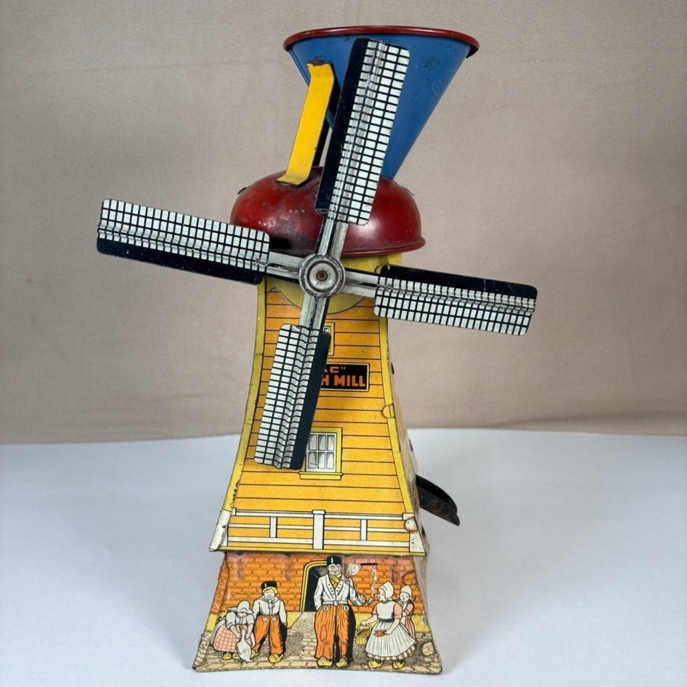 Antique 1920s MAC Dutch Mill Tin Litho Sand Toy Mechanical Windmill